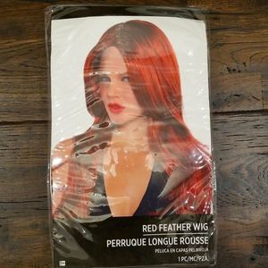 Womens red feather costume wig